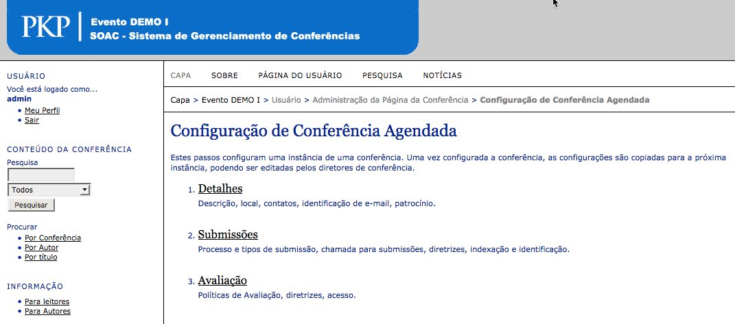 Página de Configuração da Conferência